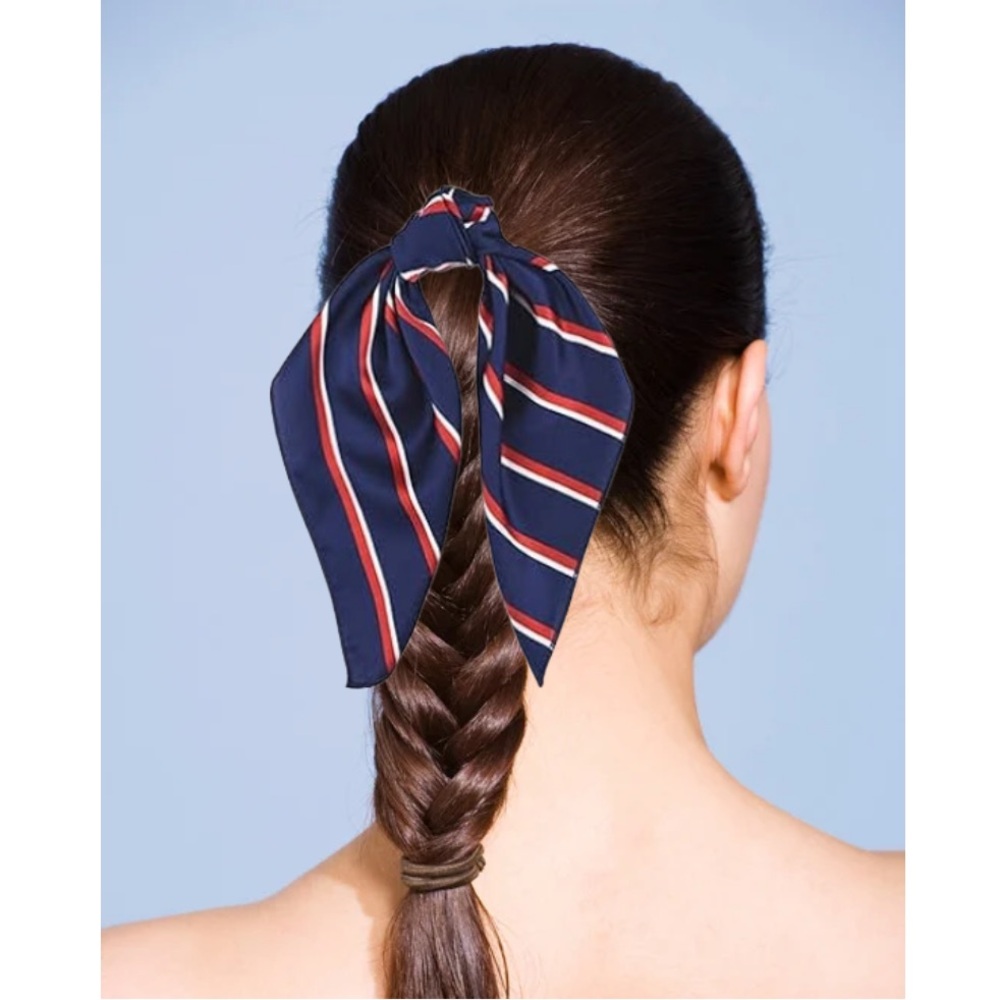 Striped Navy and Red Hair Scarf or Twilly
